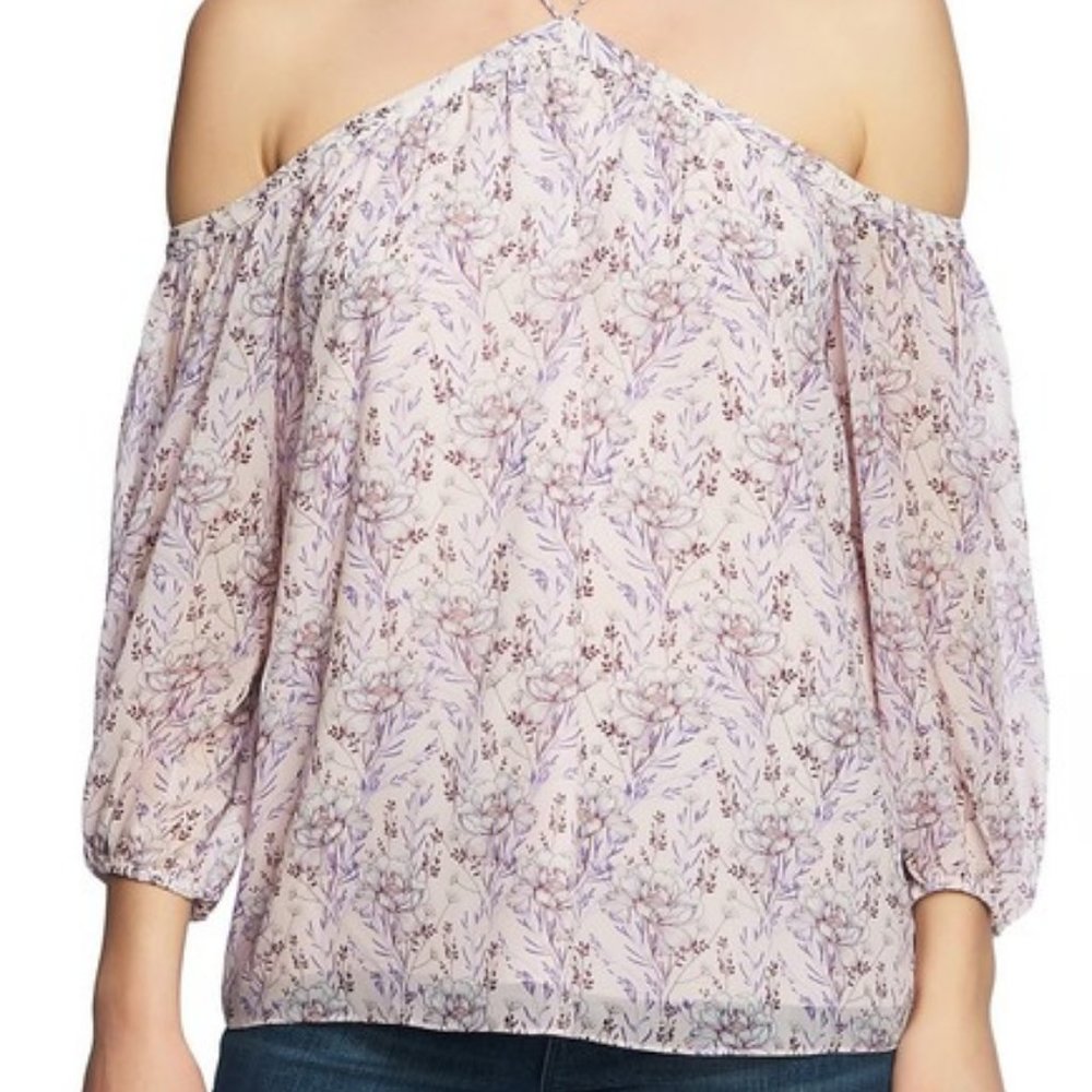 1.State Off the Shoulder Floral Chiffon Blouse, XS